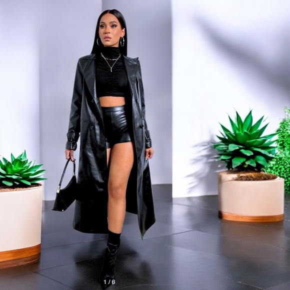 New Carly Lawrence Slayr Lapel Neck Patent Trench Coat - Picture 10 of 16